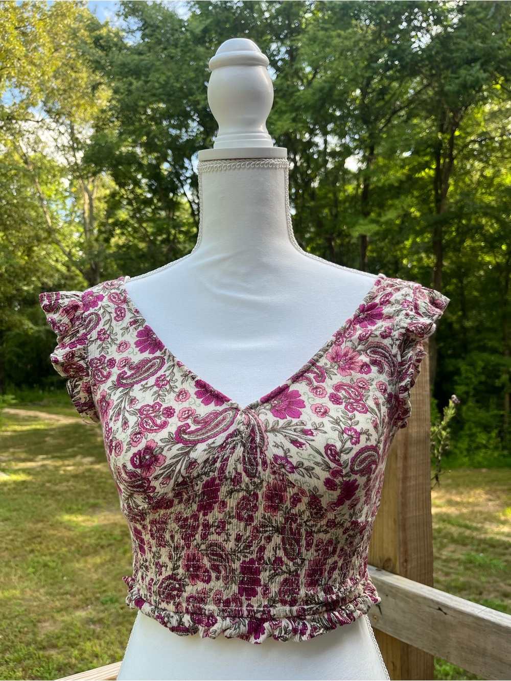 Patrons of Peace Cream Top with Pink & Green Floral Print